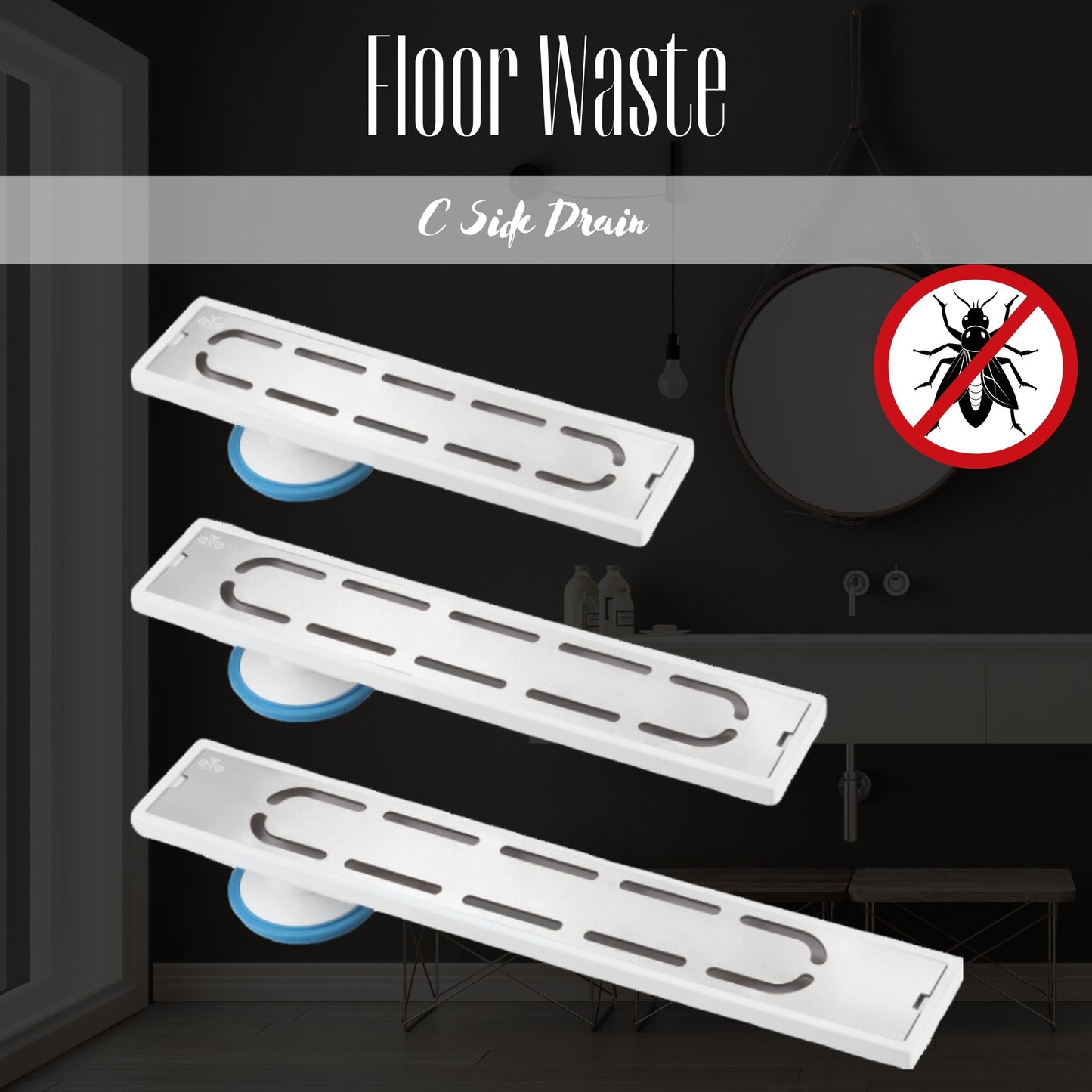 Floor drain long C – 12” 18” and 24” Side/Center Drain hole