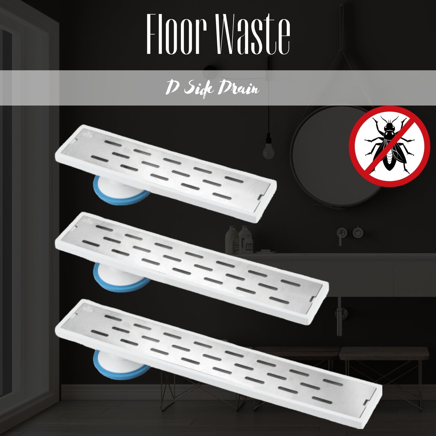 Floor Waste Long D - 12'' 18'' and 24'' Side/Center Drain hole