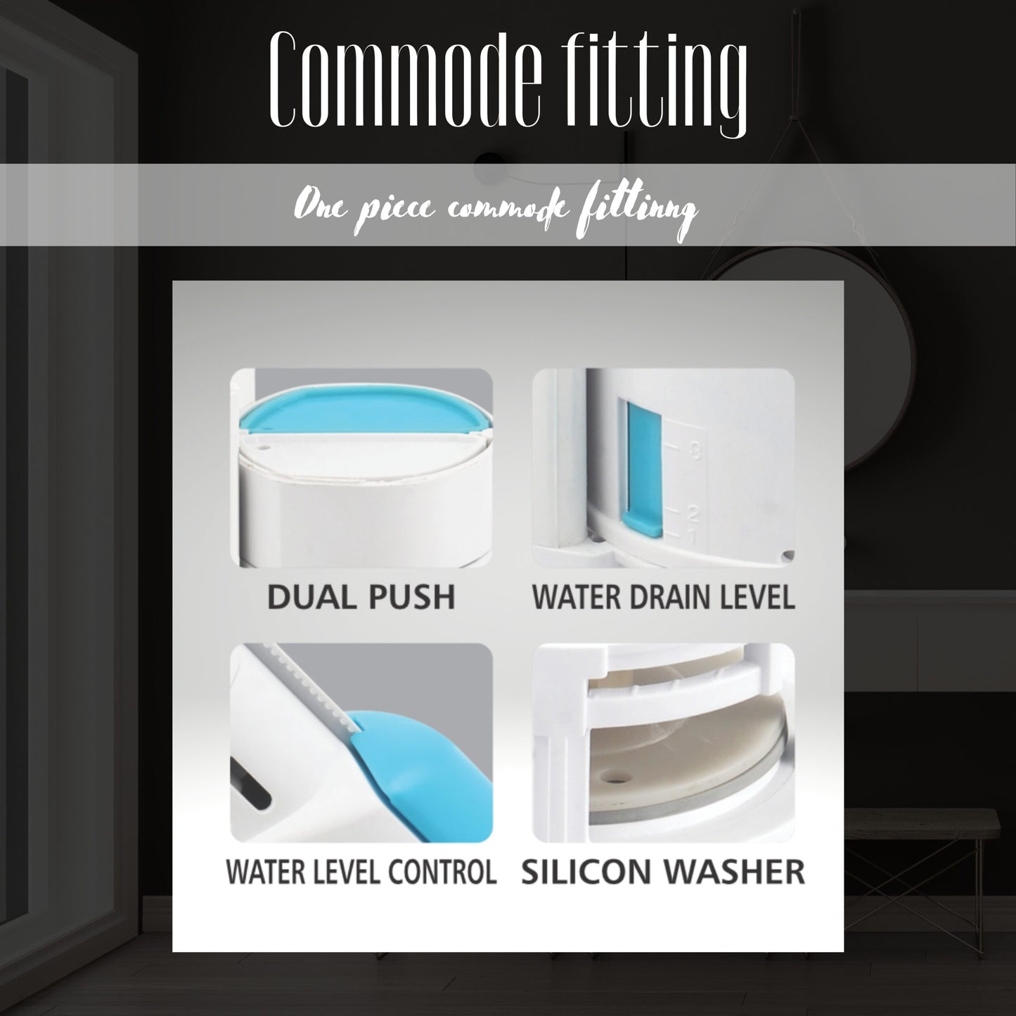 Commode Fitting Double Push CHINA Fitting 7" - 10" For One Piece Commode - Cistern Fitting