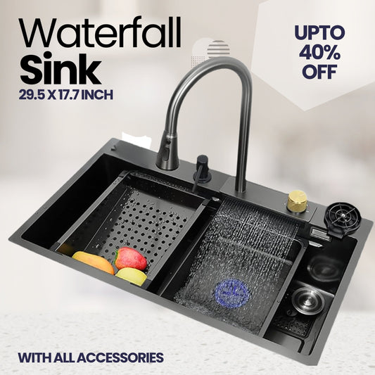 Kitchen Sink Waterfall 75x45 Single Bowl Stainless Steel