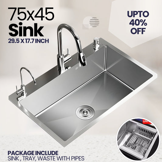 Sink Bowl 75x45 Premium Stainless Steel Single Kitchen Sink