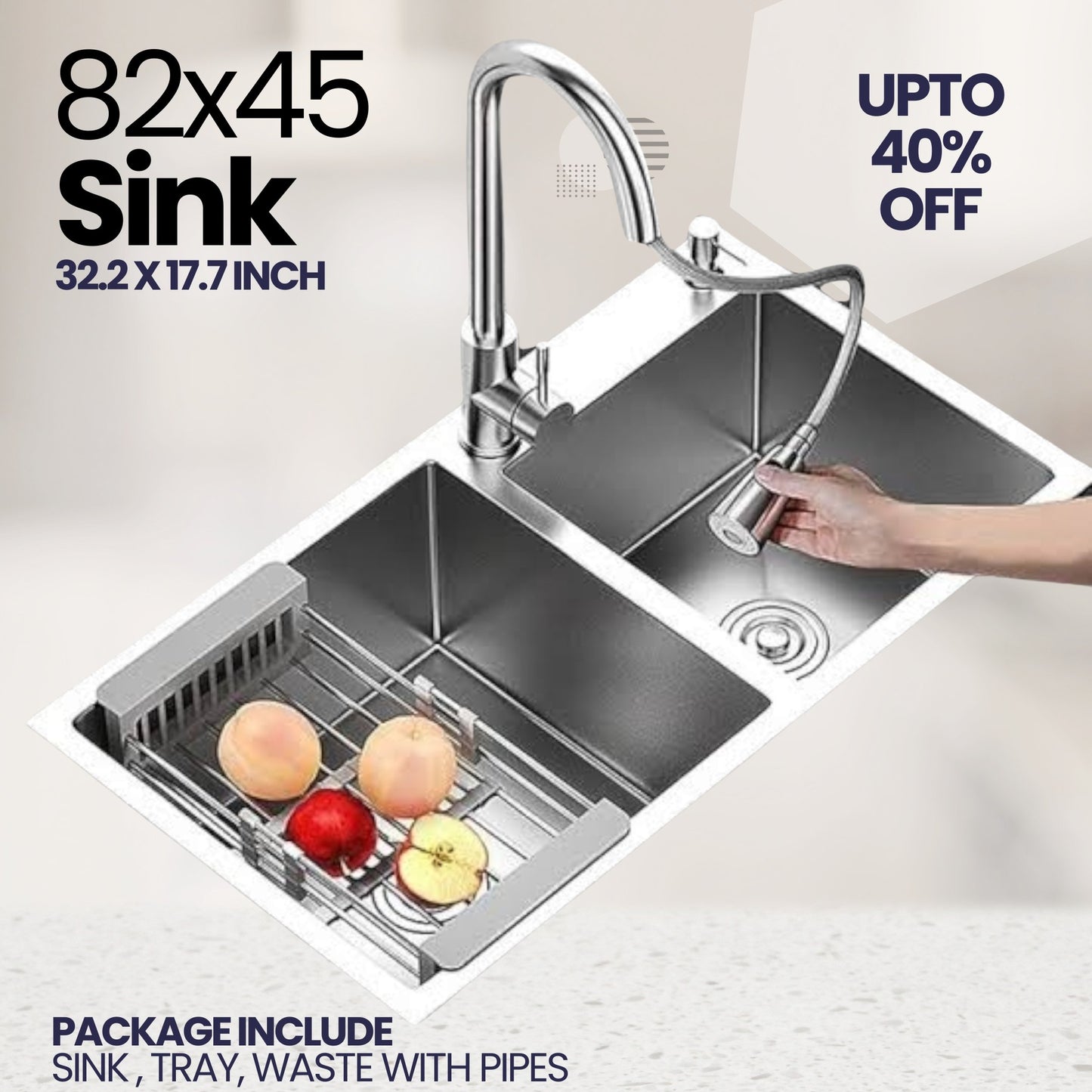 Kitchen Sink Double Bowl 82x45 Premium Stainless Steel