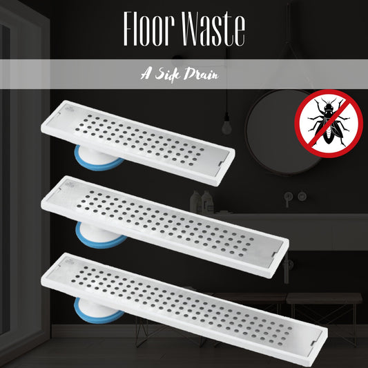 Brite floor waste long A – 12” 18” and 24” Side/Center Drain hole
