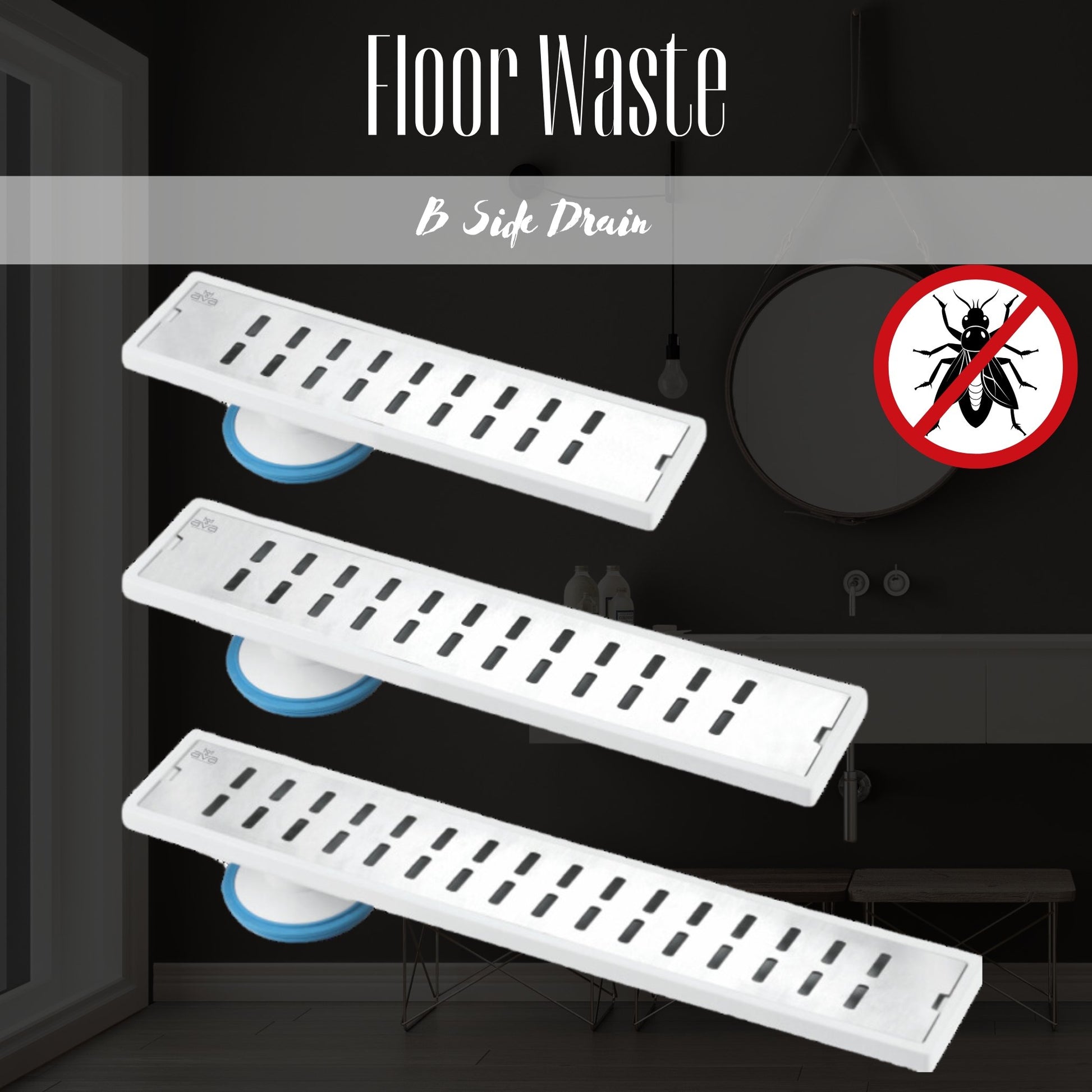Brite Floor drain long B – 12” 18” and 24” Side/Center Drain hole