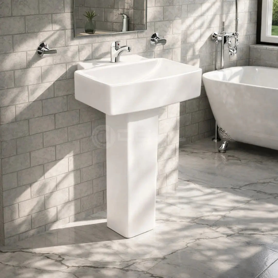 White Ceramic Pedestal Wash Basin by Dell Sanitary Ware