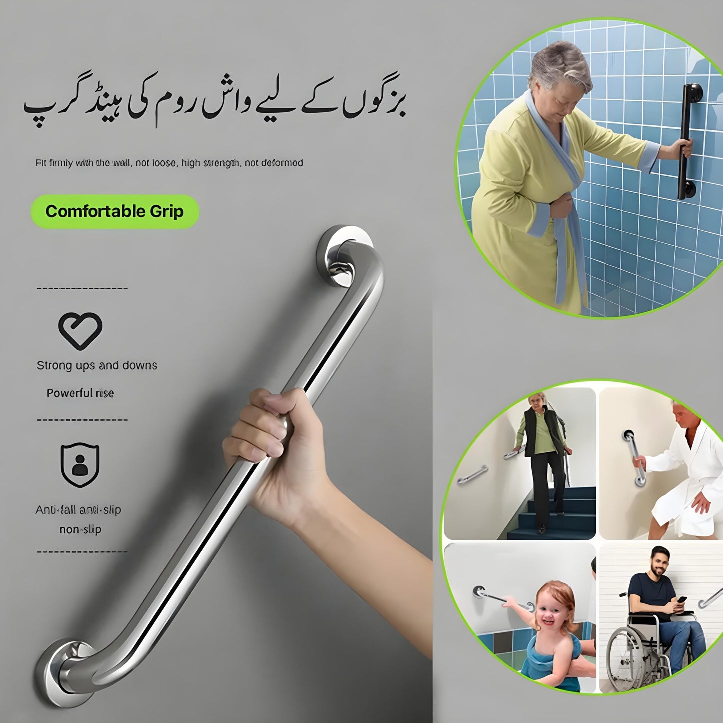 Grab Bar Toilet Hand Grip Support Bar - Safety Grab Rail for Elders