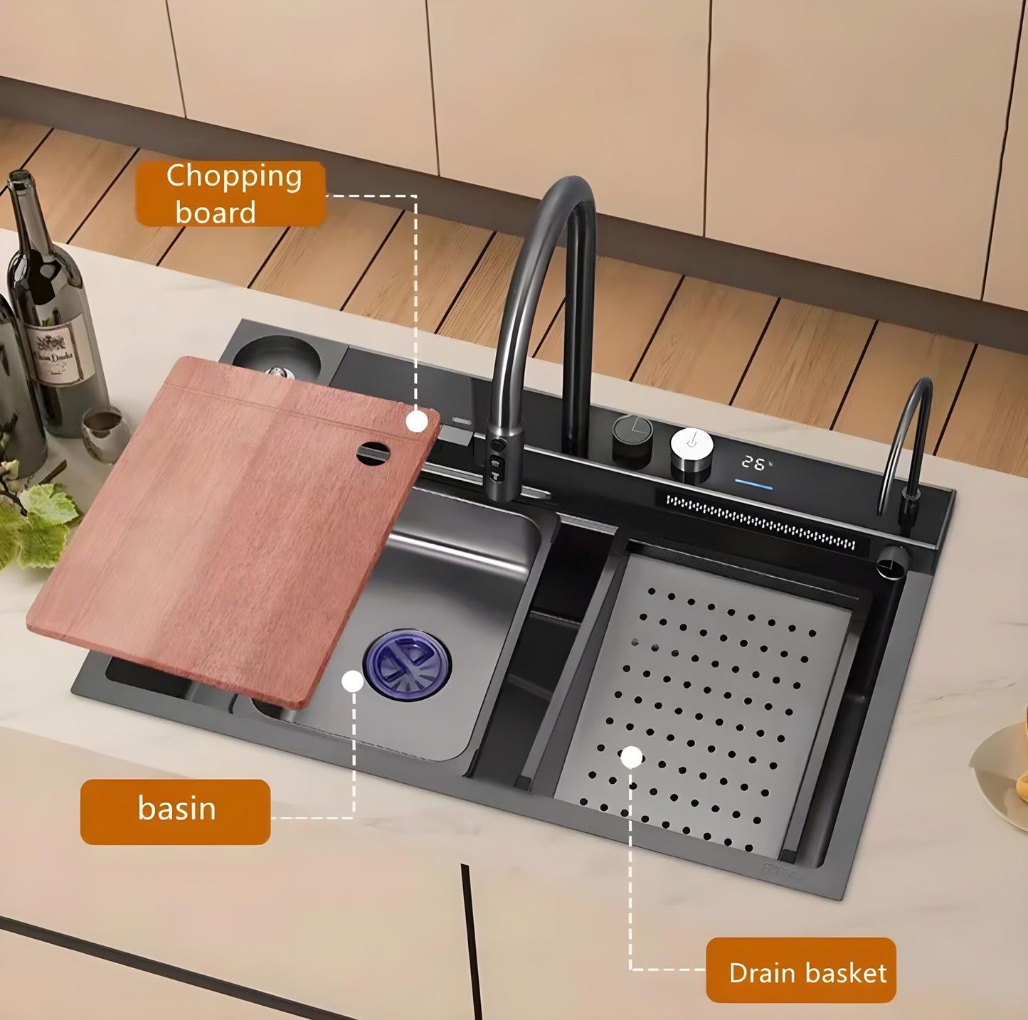 Kitchen Sink Piano 5 Button 75x45 - Stainless Steel