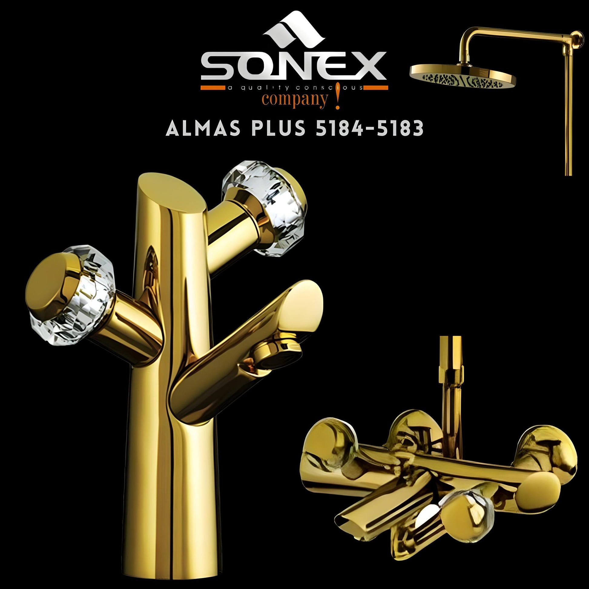 Sonex Sanitary Fittings ALMAS PLUS 5184-5183 Gold Bath Set